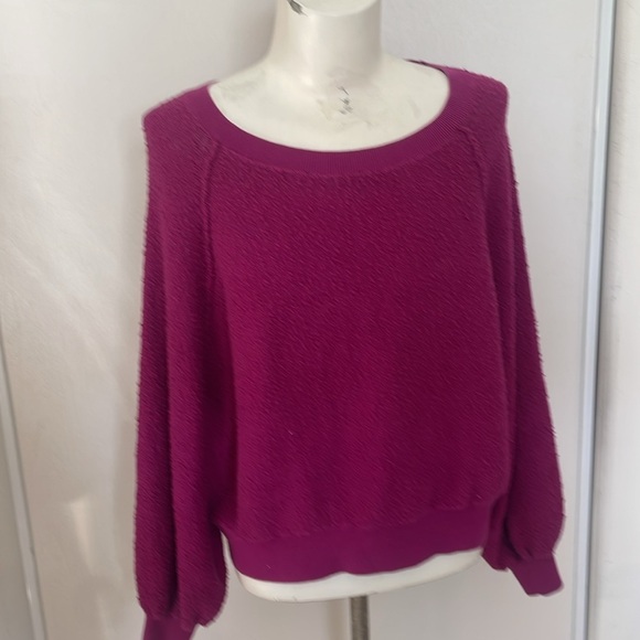 FREE PEOPLE Found My Friend Boat Neck Sweatshirt Magenta Wild Aster S - Picture 9 of 11